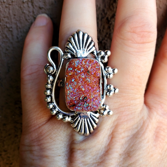 New Unique Titanium Druzy 925 Silver Ring. - Picture 6 of 16